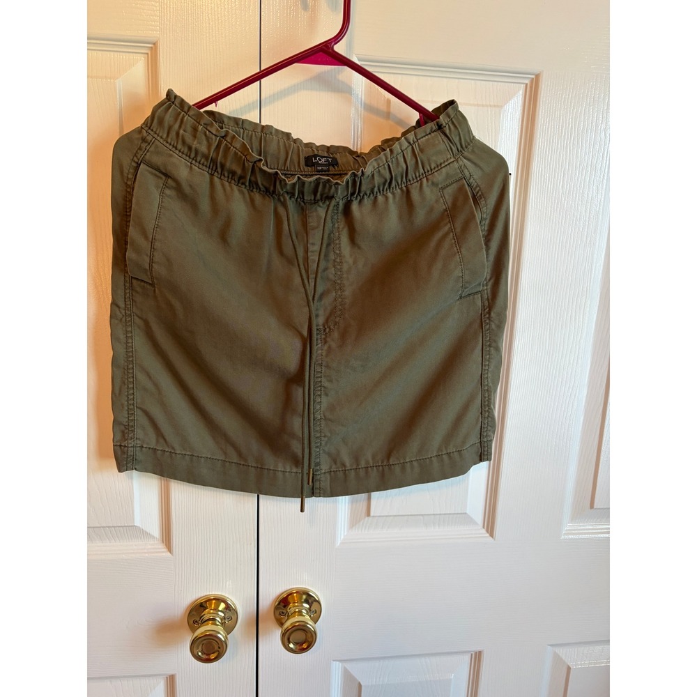 Loft Petites Olive Green Lyocell Mini Skirt Elastic Waist XSP